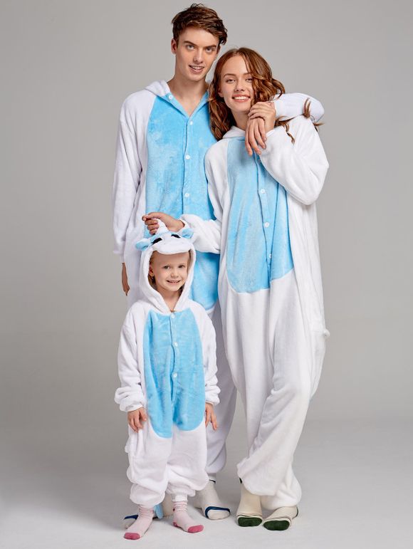 Pyjamas Une Pièce Molletonné à Unicorne Animal Pour Famille - Bleu DAD S