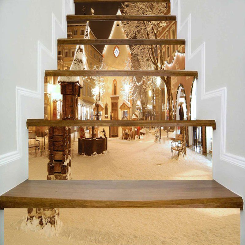 

Christmas Snowscape Pattern Decorative Stair Stickers, Colormix