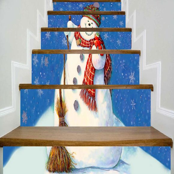 Noël bonhomme de neige imprimé bricolage décoratif escalier autocollants - multicolore 100*18CM*6PCS