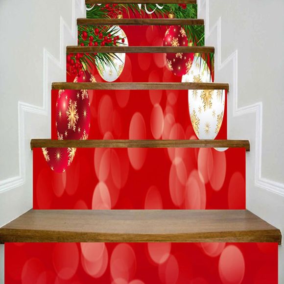 Boules à suspendre de Noël imprimées autocollants d'escalier décoratifs - Rouge 100*18CM*6PCS