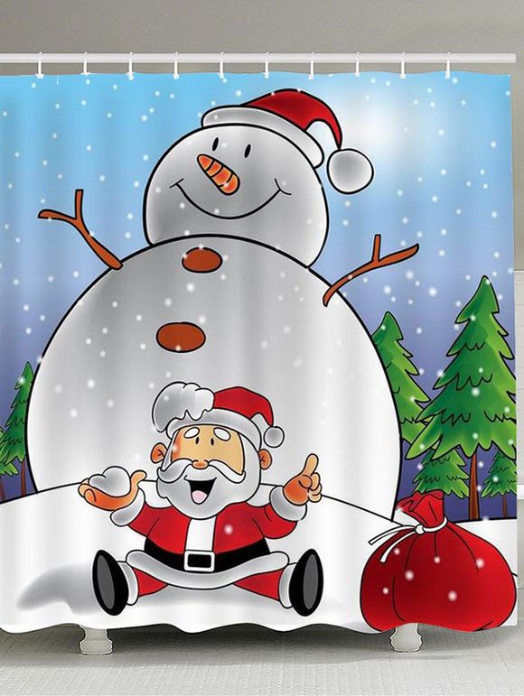 Bonhomme de neige et Santa Claus Imprimé Rideau de Douche - coloré W59 INCH * L71 INCH
