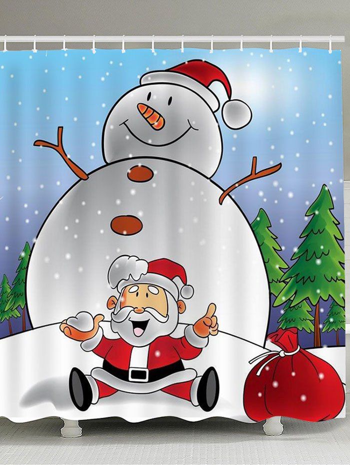 

Snowman And Santa Claus Printed Shower Curtain, Colorful