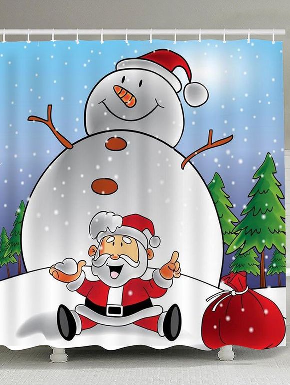 Bonhomme de neige et Santa Claus Imprimé Rideau de Douche - coloré W71 INCH * L79 INCH