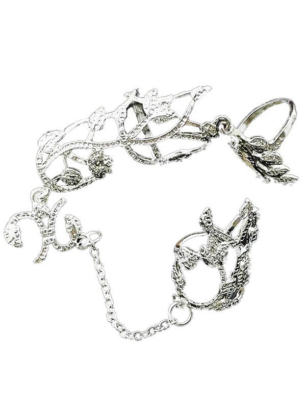 

Vintage Flower Leaf Full Finger Ring, Silver