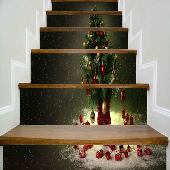 Motif d'arbre de Noël bricolage autocollants d'escalier décor à la maison - Vert Gris Foncé 100*18CM*6PCS