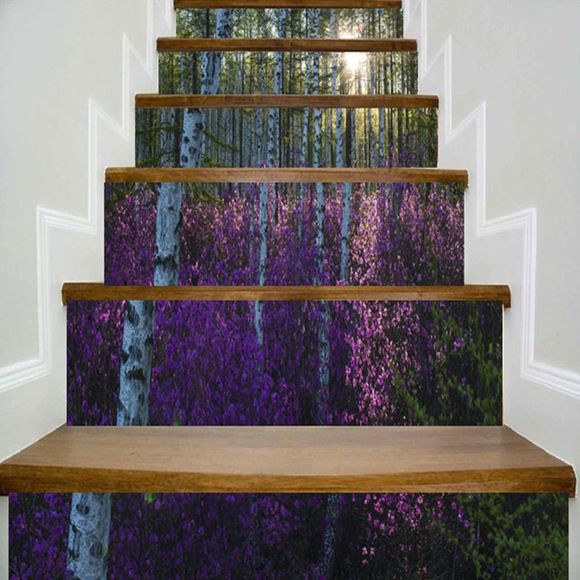Autocollant d'Escalier Décoratif de Maison Forêt et Fleur Imprimés - multicolore 100*18CM*6PCS