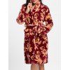 Robe de Nuit Portefeuille en Molleton et Imprimée - Rouge vineux L