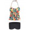 Maillot de Bain Tankini Péplum Dos-Nu à Imprimé - Floral XL