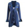 Manteau Grande Taille Volanté à Papillon Brodé à Empiècement en Velours - Bleu XL