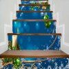 Autocollants d'escalier d'impression de flocons de neige d'ornements de Noël - Bleu 100*18CM*6PCS
