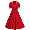 Boutons de col montant Midi Vintage Dress - Rouge L
