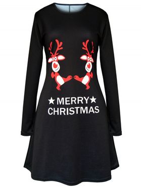 Merry Christmas Elk Printed Swing Dress