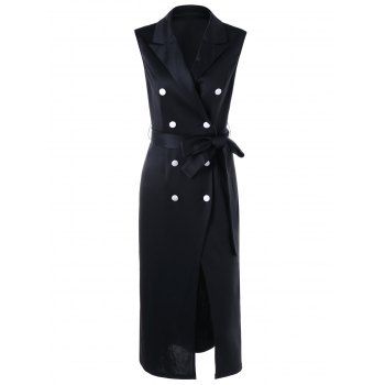 

Double Breasted Longline Waistcoat with Tie Belt, Black