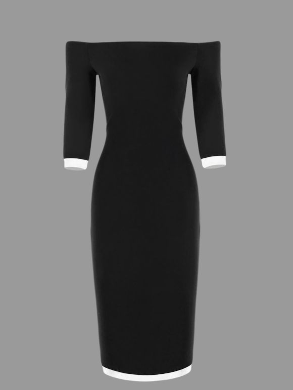 Off The Shoulder Bodycon Two Tone Dress - BLACK WHITE S
