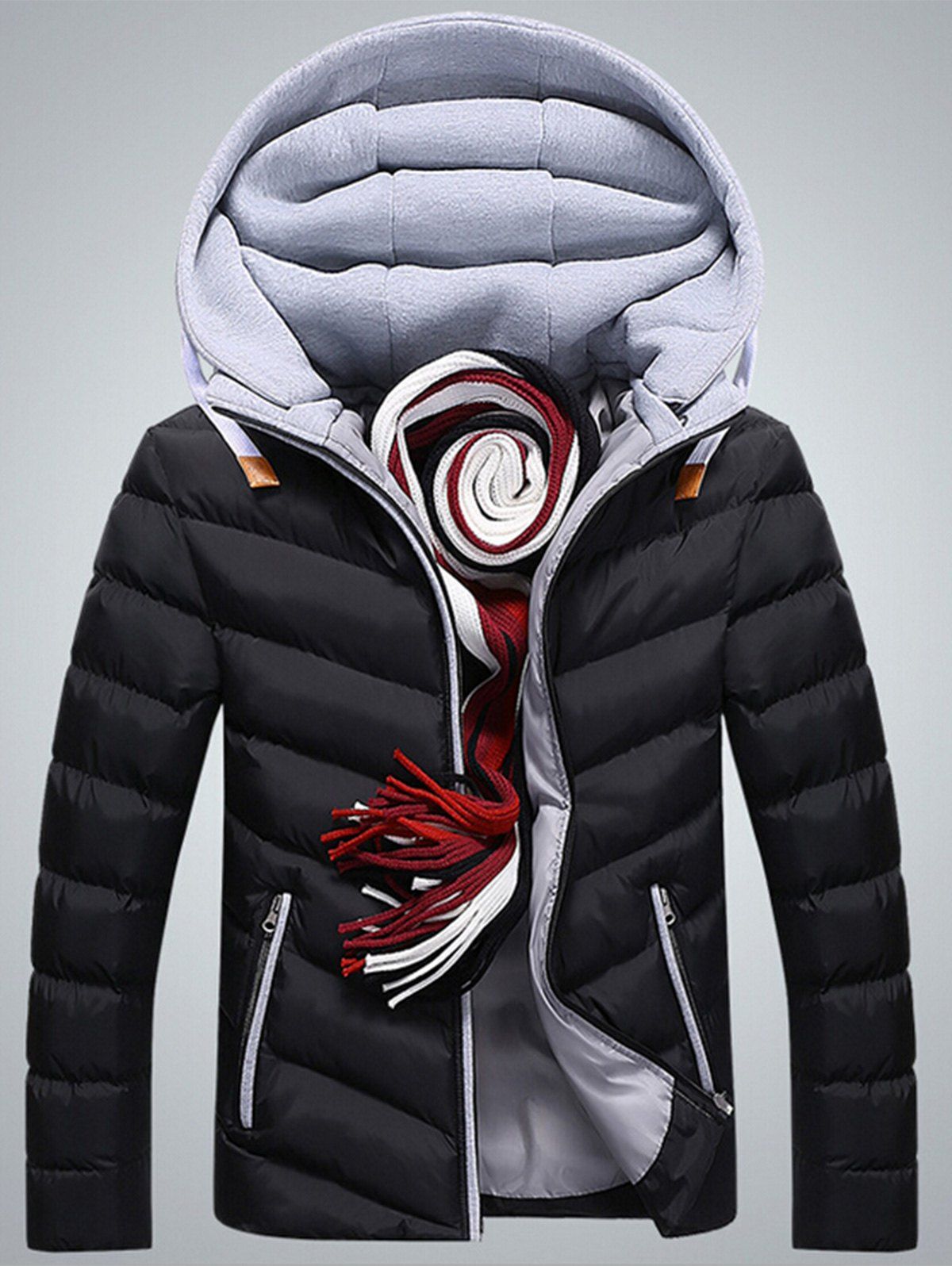 

Lightweight Hooded Packable Puffer Jacket, Black + gray