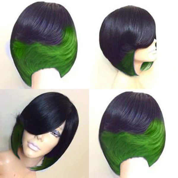 

Short Side Bang Straight Feathered Bob Synthetic Wig, Green