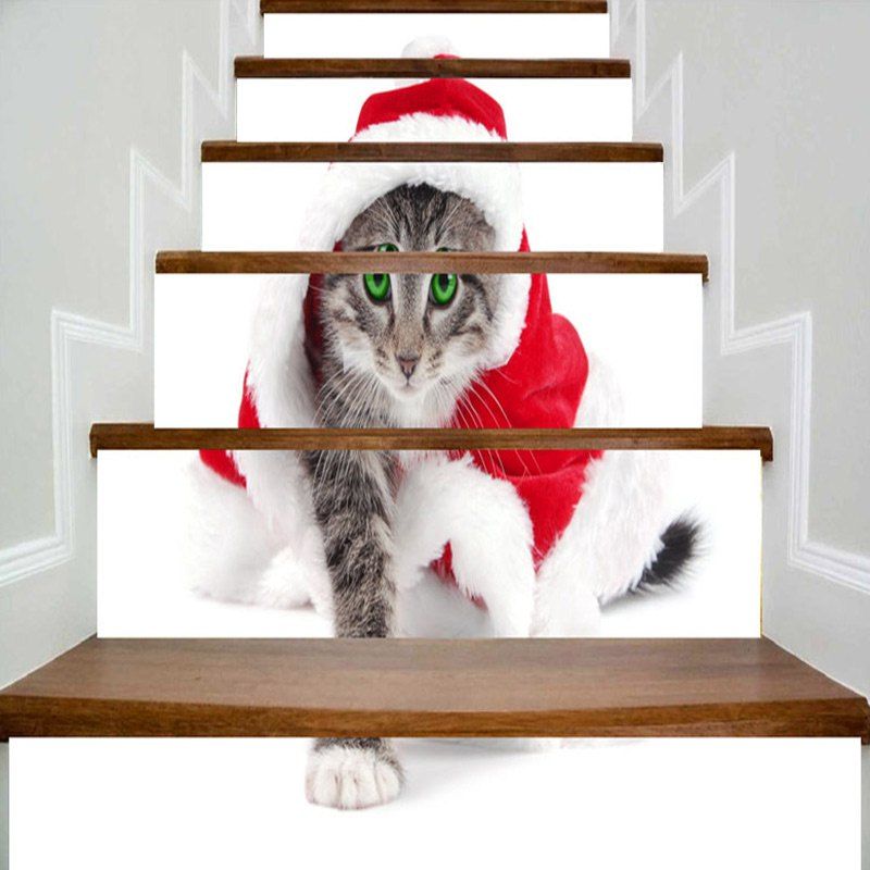 

Cat Wearing Christmas Clothes Printed Decorative Stair Stickers, White