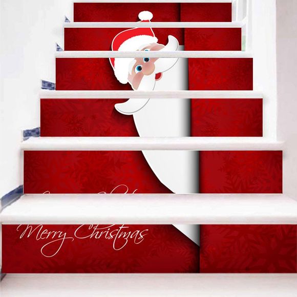 Autocollants D'escalier à Motif Père Noël - Rouge et Blanc 100*18CM*6PCS