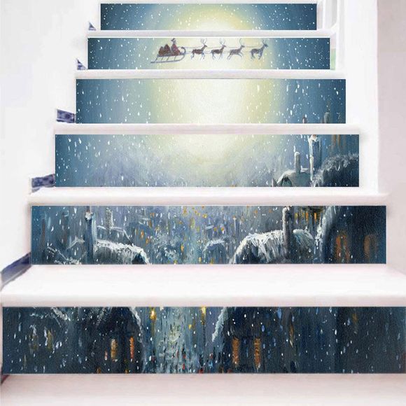 Autocollants d'Escaliers à Imprimé Traîneau de Noël et Lune - multicolore 100*18CM*6PCS
