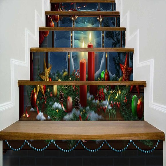Autocollants d'Escaliers Motif Décorations de Noël - multicolore 100*18CM*6PCS