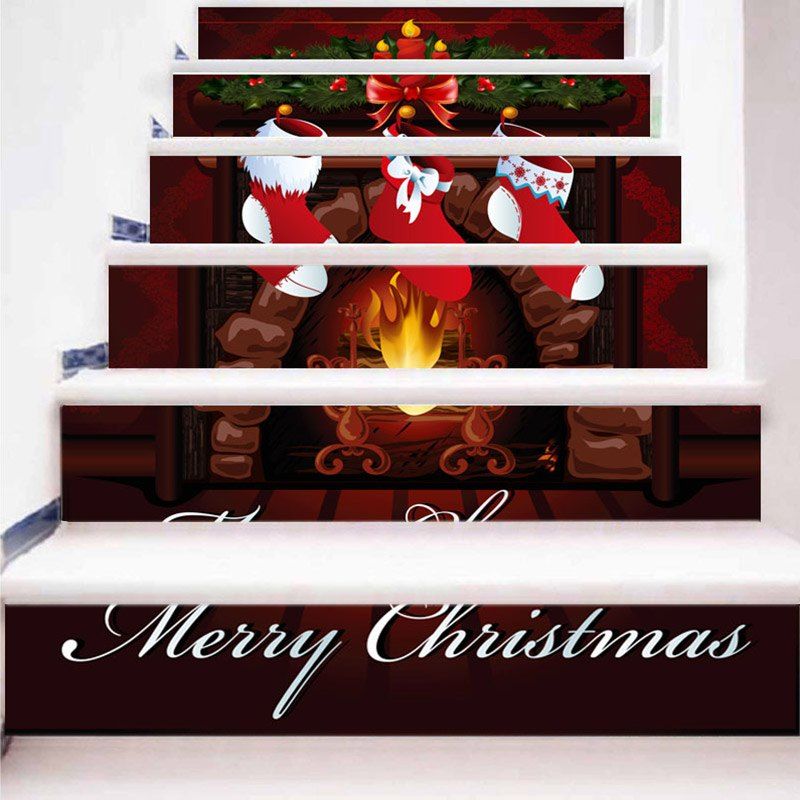 

Christmas Stocking Fireplace Pattern Decorative Stair Stickers, Colormix