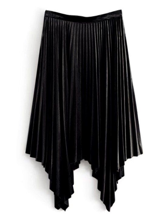 

Velvet Pleated Asymmetrical Skirt, Black