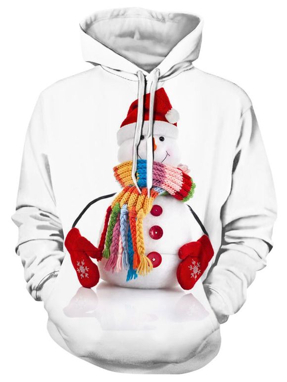 Sweatshirt à Capuche Imprimé Bonhomme de Neige 3D - Blanc XL