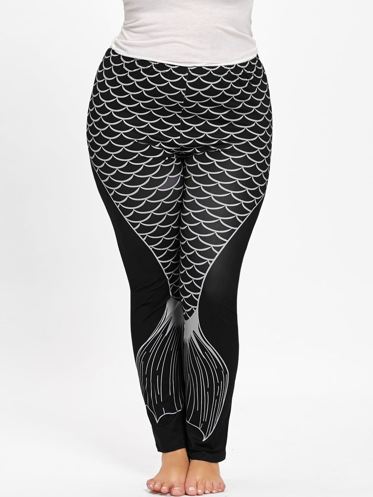 

Plus Size Monochrome Fishtail Pattern Leggings, Black