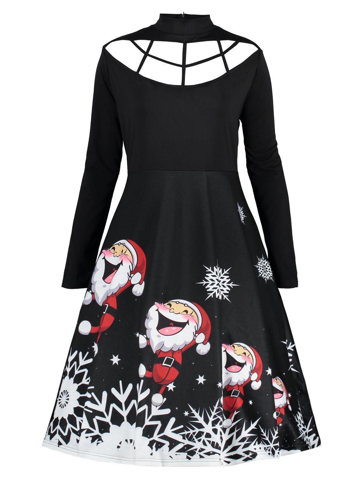 

Santa Claus Printed Cut Out Plus Size Dress, Black