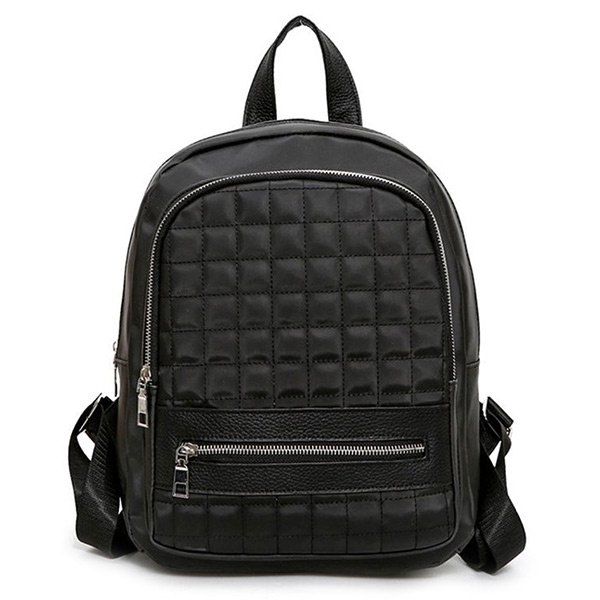 

Color Block Quilted Backpack With Handle, Black