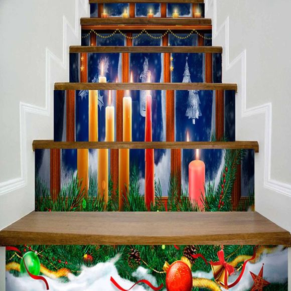 Autocollants d'Escaliers Décoratifs Motif Bougies de Noël - multicolore 100*18CM*6PCS