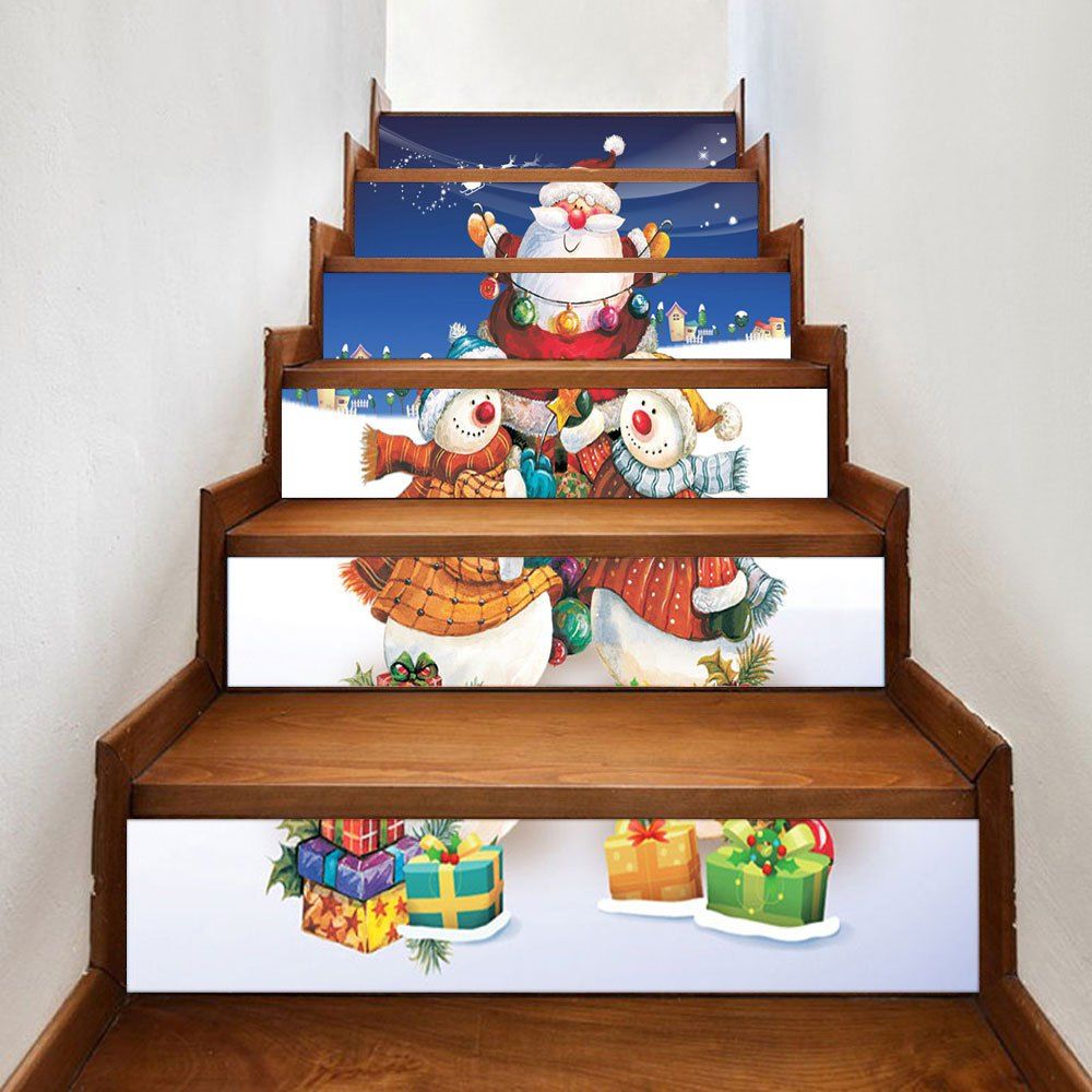 

Christmas Snowmen Santa Claus Gift Pattern Stair Stickers, Colormix