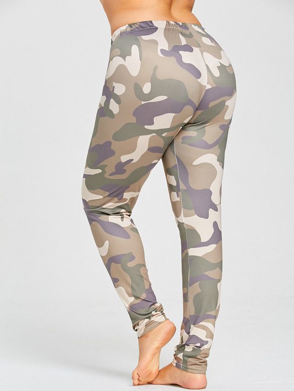 Pantalon Skinny Slim Imprimé Camouflage Grande Taille - Vert Armée 4XL