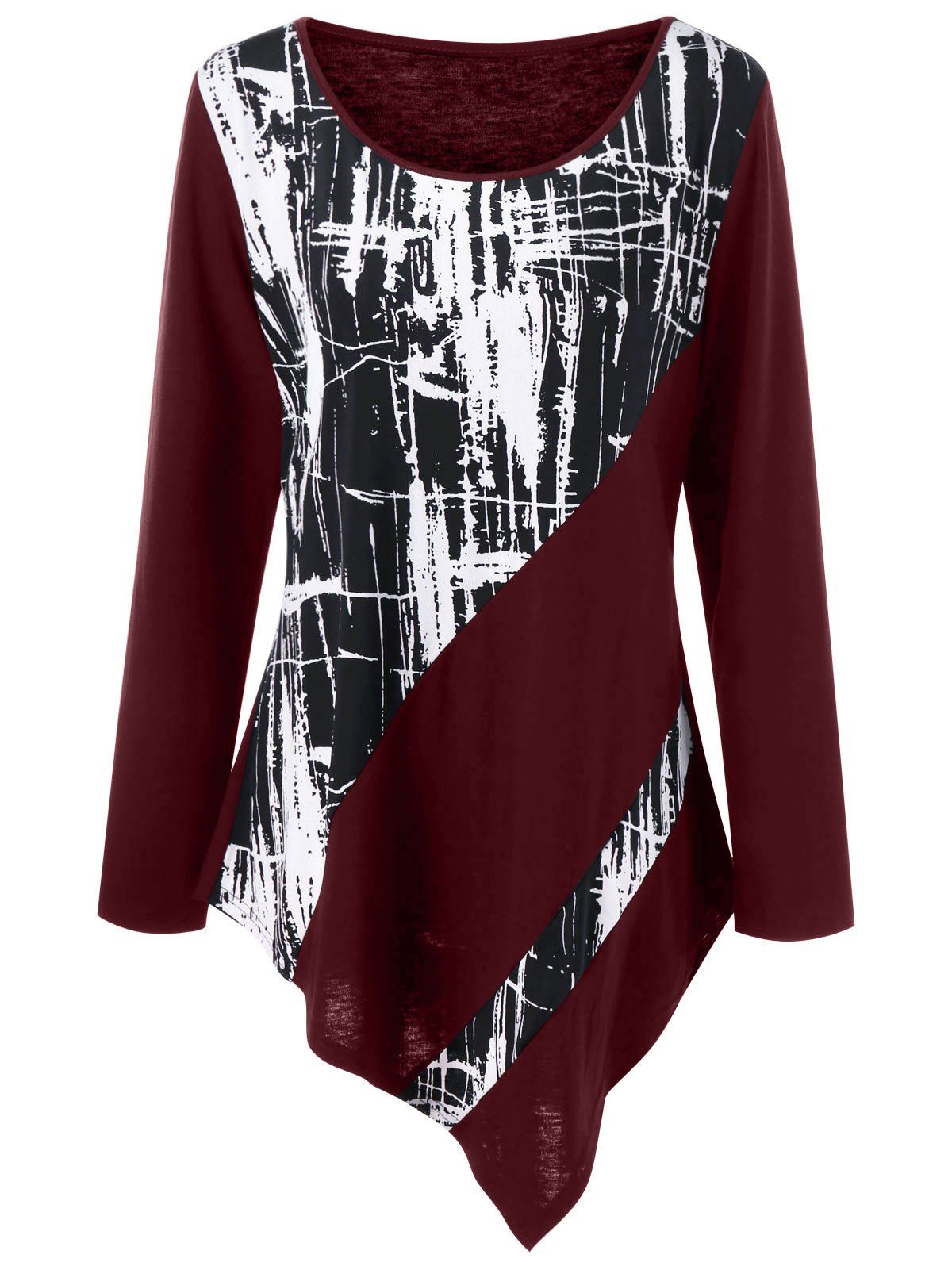 

Plus Size Monochrome Asymmetric Tunic Tee, Dark red