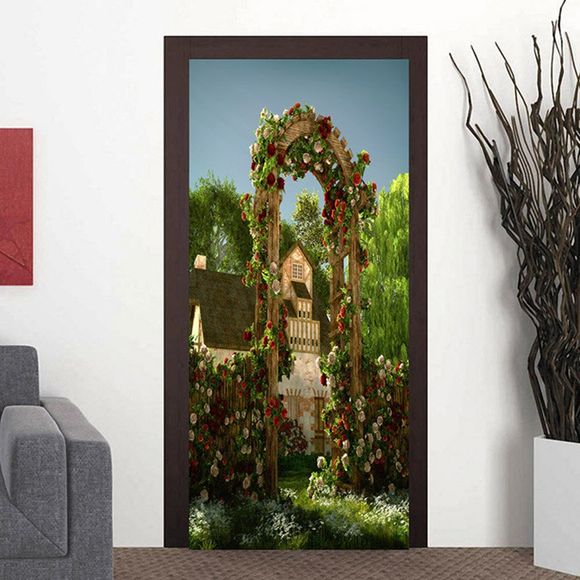 Autocollants décoratifs de porte de décoration de porte fleur rose romantique - Vert 38.5*200CM*2PCS