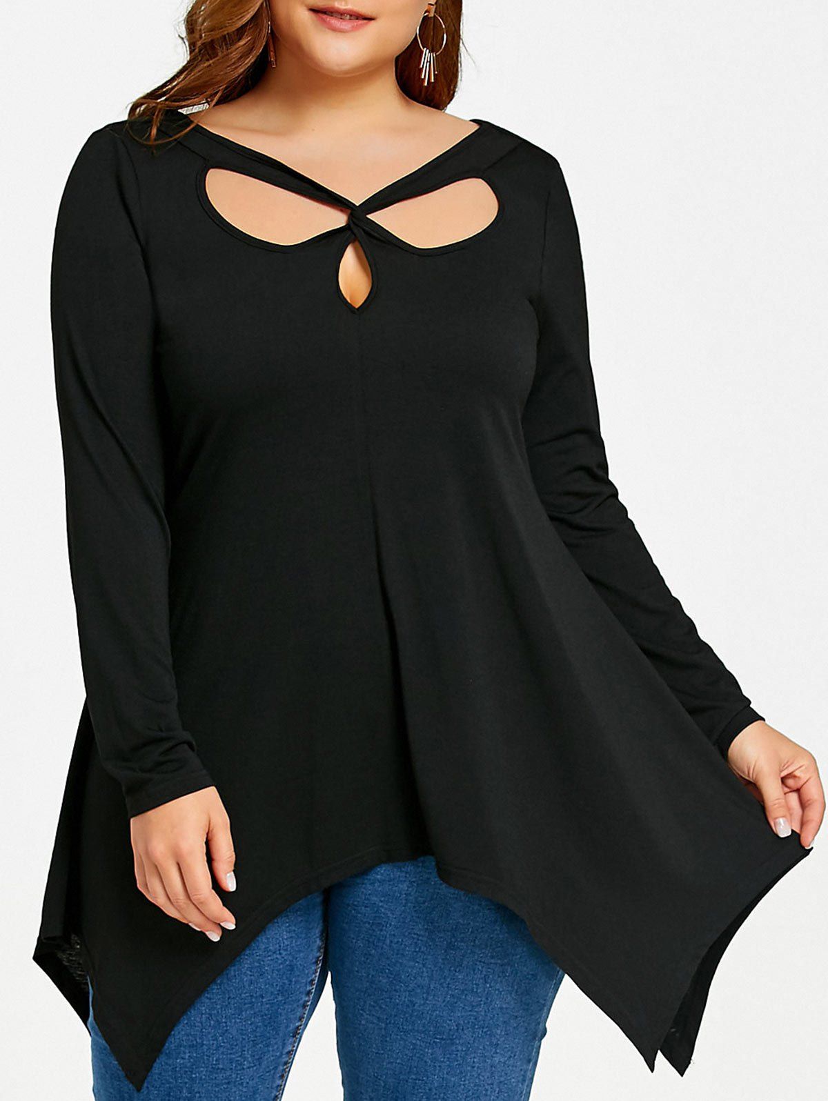 

Plus Size Twist Front Open Back Top, Black
