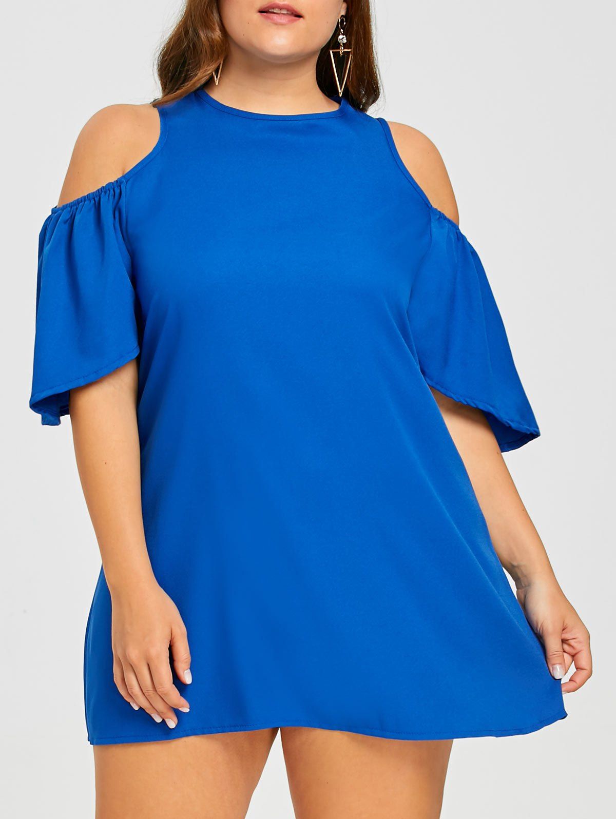 

Plus Size Open Shoulder Short Dress, Blue