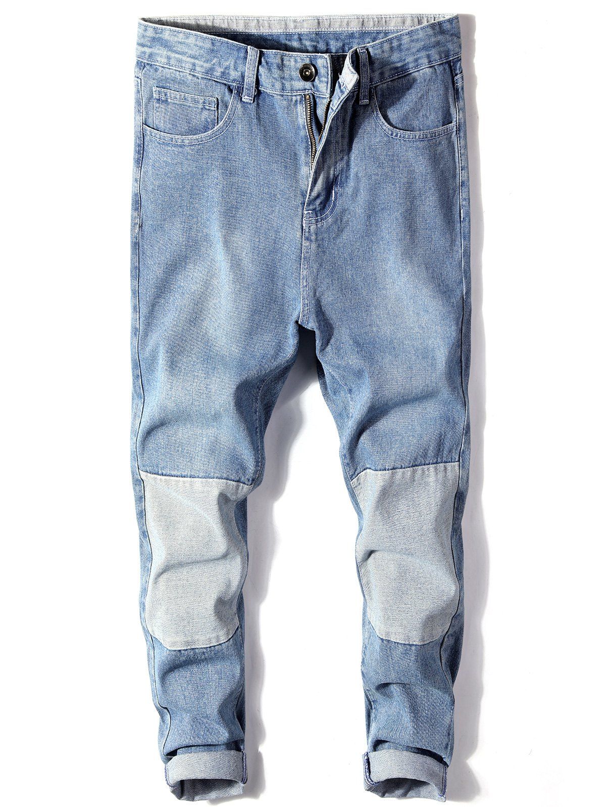 

Color Block Bleached Harem Ripped Jeans, Denim blue