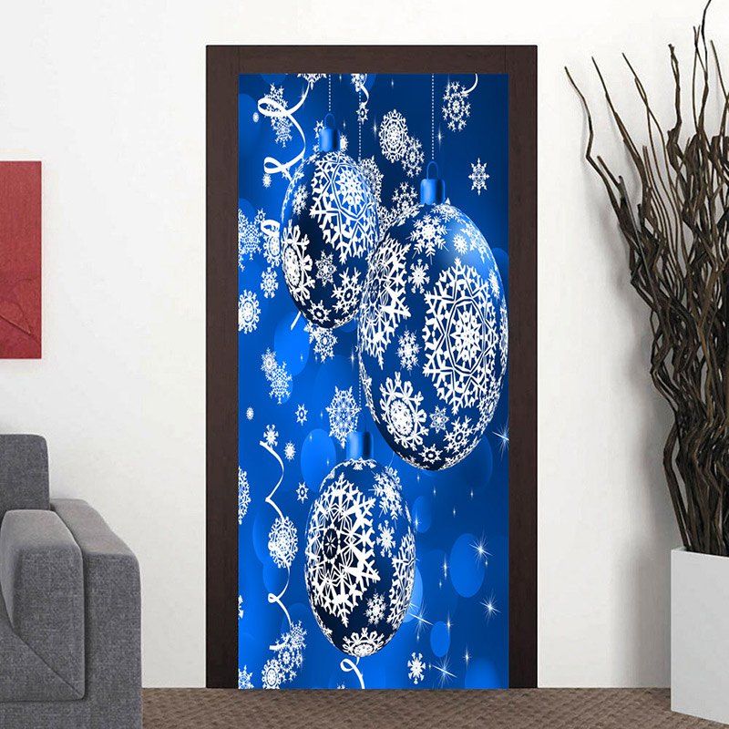 

Christmas Ornament Ball Snowflake Printed Pattern Door Cover Stickers, Blue