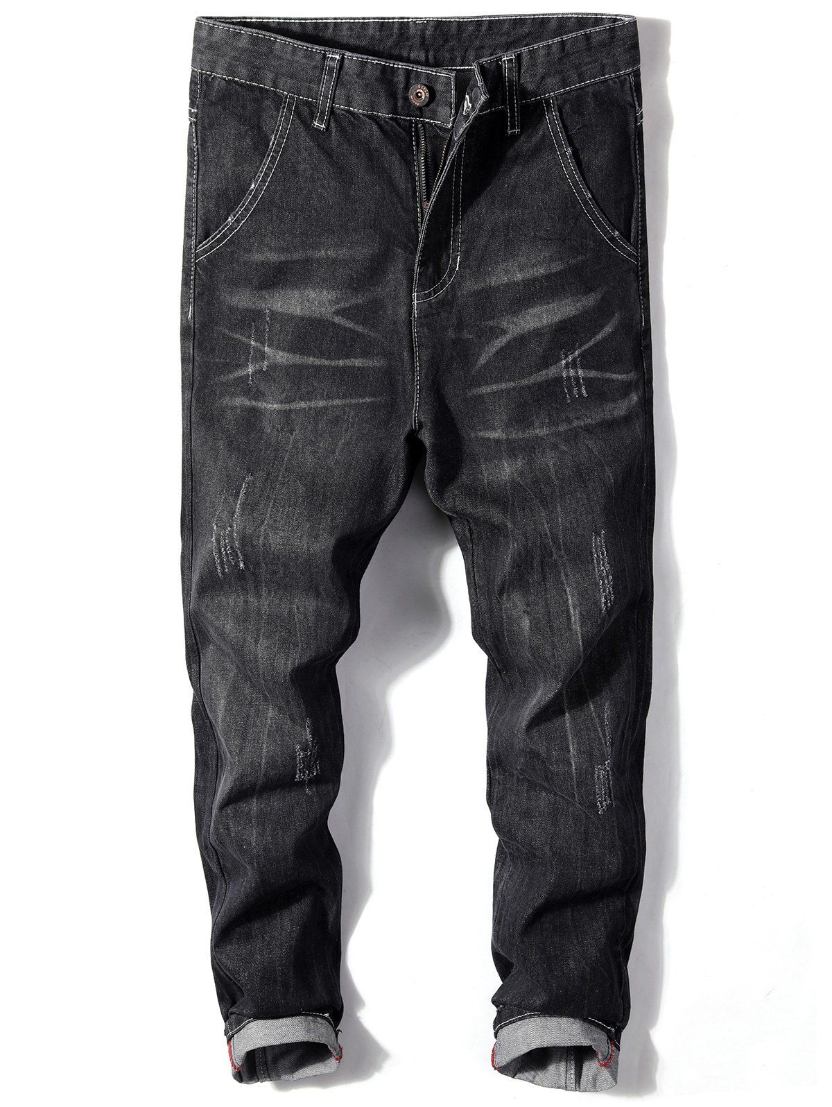 

Straight Leg Slim Distressed Jeans, Black