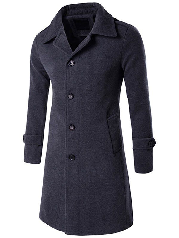 

Epaulet Single Breasted Wool Blend Long Coat, Deep gray
