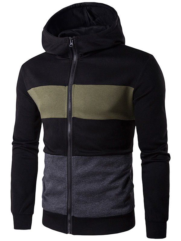 

Zip Up Color Block Stripe Hoodie, Black