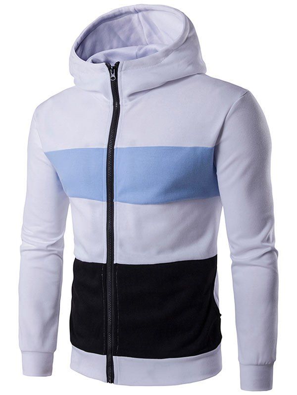 

Zip Up Color Block Stripe Hoodie, White