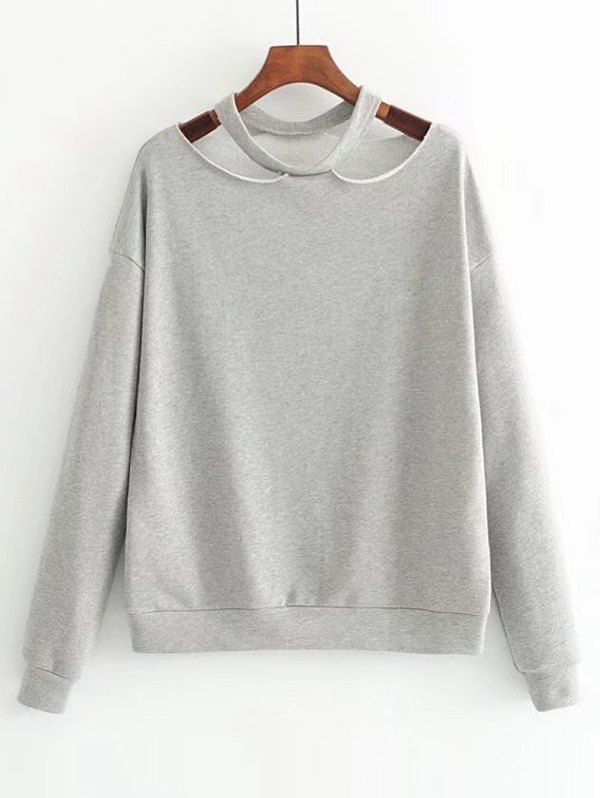 

Cut Out Loose Cotton Sweatshirt, Gray