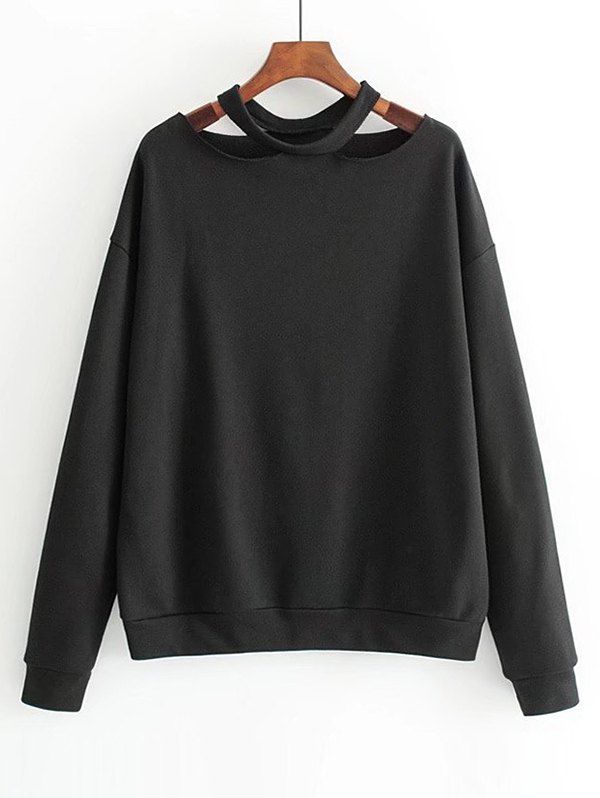 

Cut Out Loose Cotton Sweatshirt, Black