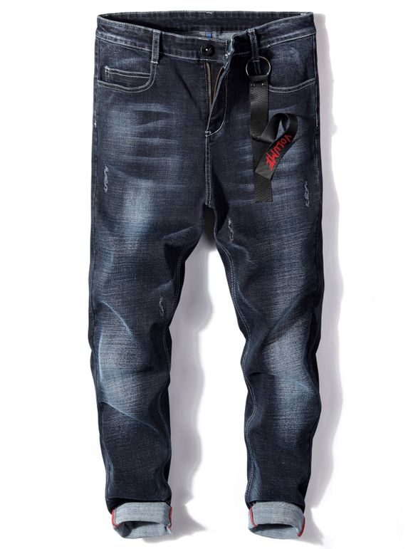 Jeans vieilli délavé orné - Noir 5XL