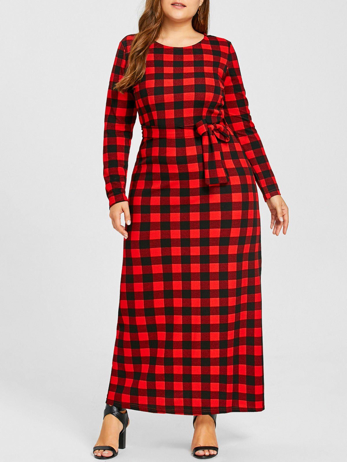

Plaid Plus Size Maxi Dress, Red