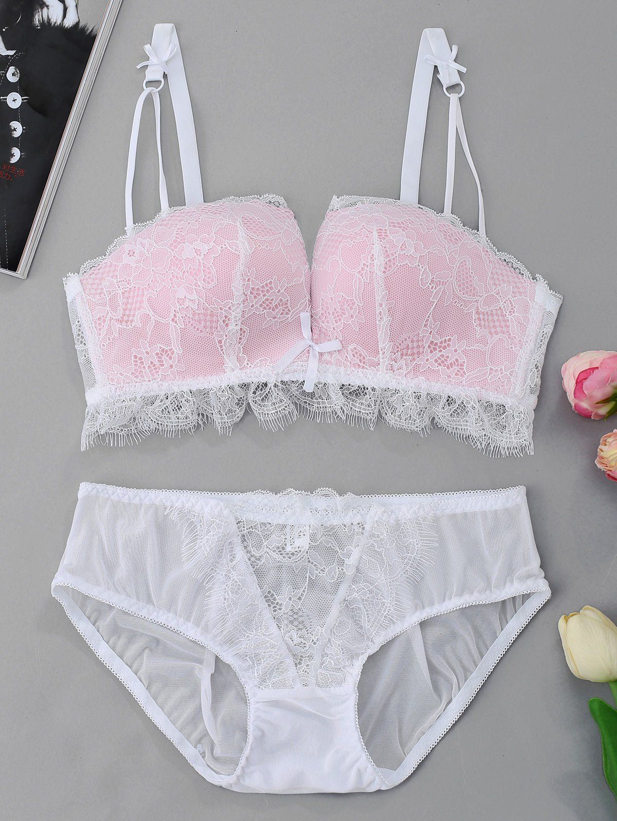 

Push Up Lace Bra and Panties Twinset, Pink