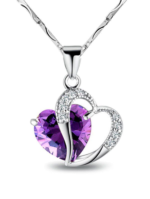 

Faux Amethyst Heart Wave Chain Necklace, Purple