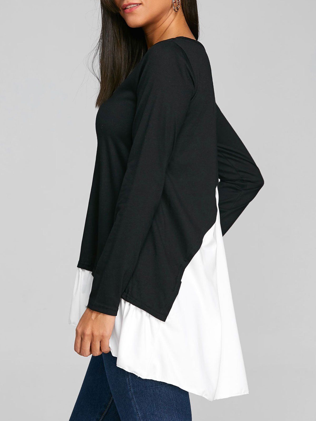

Embellished Button Panel High Low T-shirt, Black